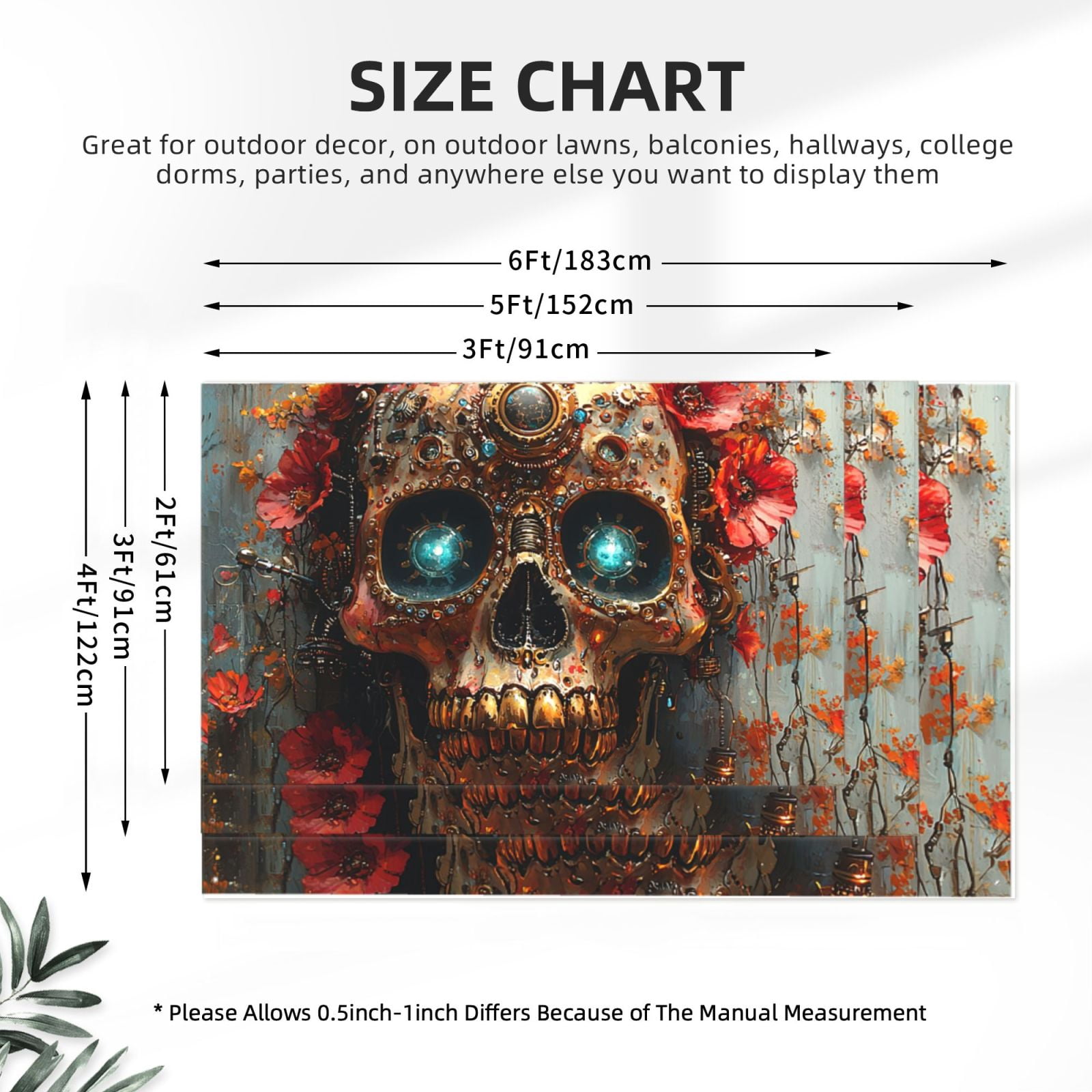 Sugar Skull Steampunk Four Hole Decorated Banner Flag for Garden Yard Home Decoration Indoor Outdoor 4x6 Ft