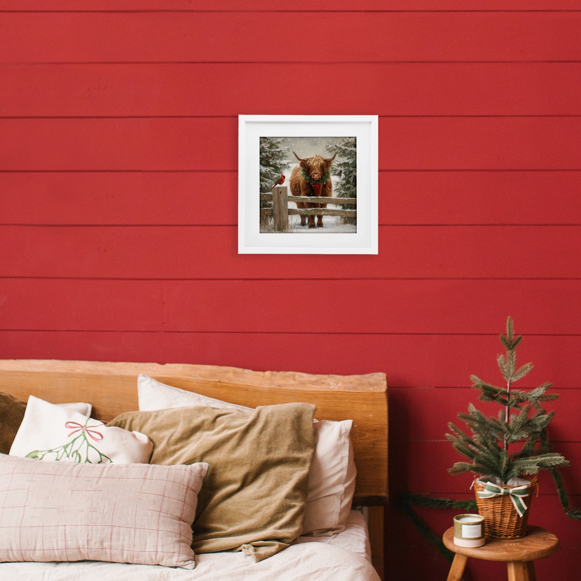 Stupell Industries Christmas Cow & Cardinal White Framed Print Under Glass, design by Tina LeCour