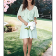 thumbnail image 4 of Women Summer Deep V Neck Elegant Bow Tie Mini Dress Emerald Green L, 4 of 9