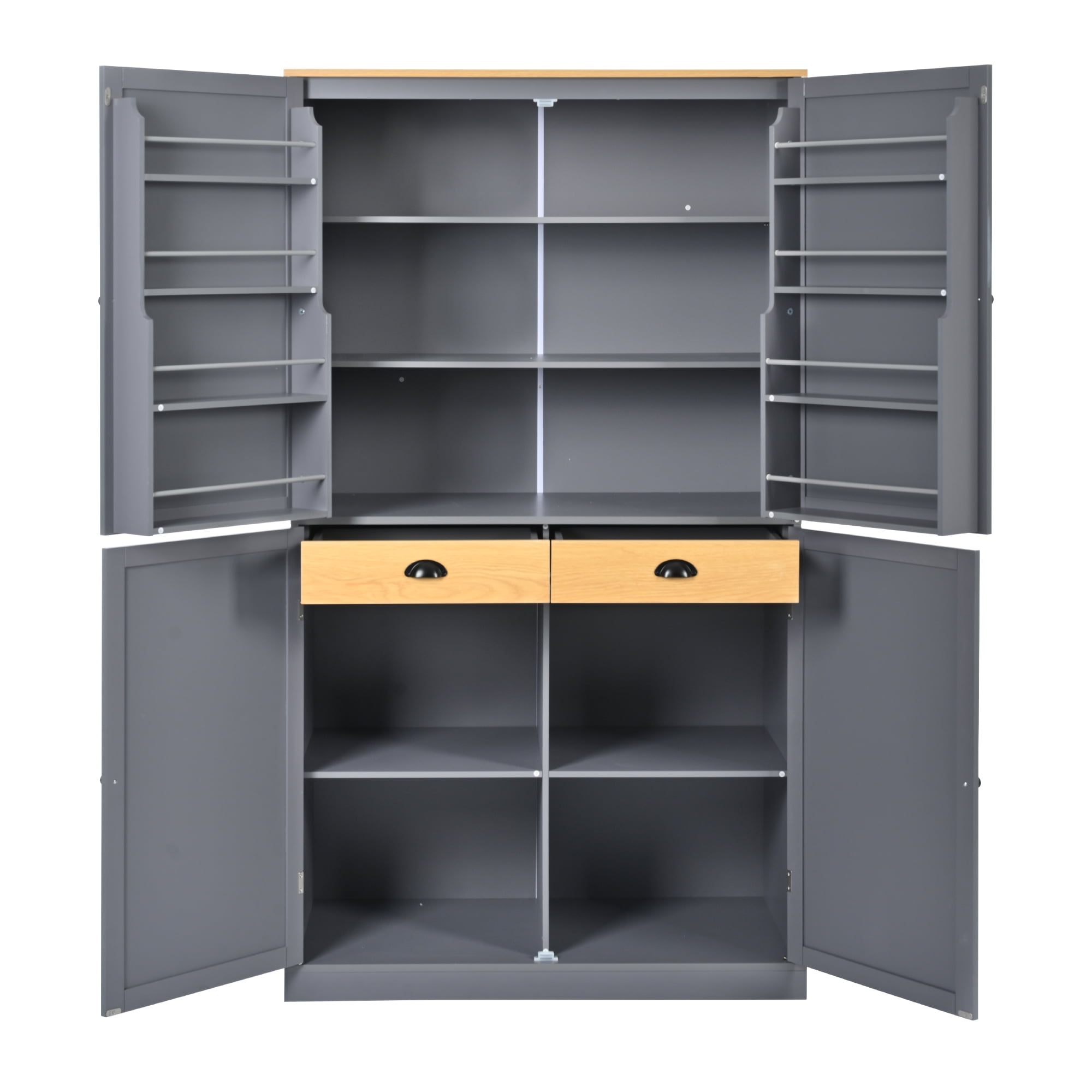 MAYEERTY 40.2" Farmhouse Freestanding Kitchen Pantry Cabinet – Large Storage Cupboard with Adjustable Shelves, Drawers & Door Shelves
