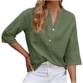 thumbnail image 2 of SDNall Blouses & Button-Down Shirts V-Neck Long Sleeve Loose Button Cotton and Linen T-Shirt Summer Blouse Womens Blouse (Army Green, Sizes S-XXXL), 2 of 9