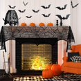 thumbnail image 3 of 5 Pack Halloween Decorations Tablecloth Set, Including Fireplace Mantel Scarf,Round Cobweb Table Cover, Lace Spiderweb Table Runner,Spider Lampshade with 12pcs Scary 3D Bat for Halloween Party, 3 of 8
