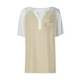 thumbnail image 4 of Yigetop Short Sleeve Henley Shirts for Women, Womens Fashion Short Sleeve Tops Basic Tunic T Shirts Casual Button Down Half Sleeve Blouses Tshirts Shirts for Women Beige L, 4 of 5