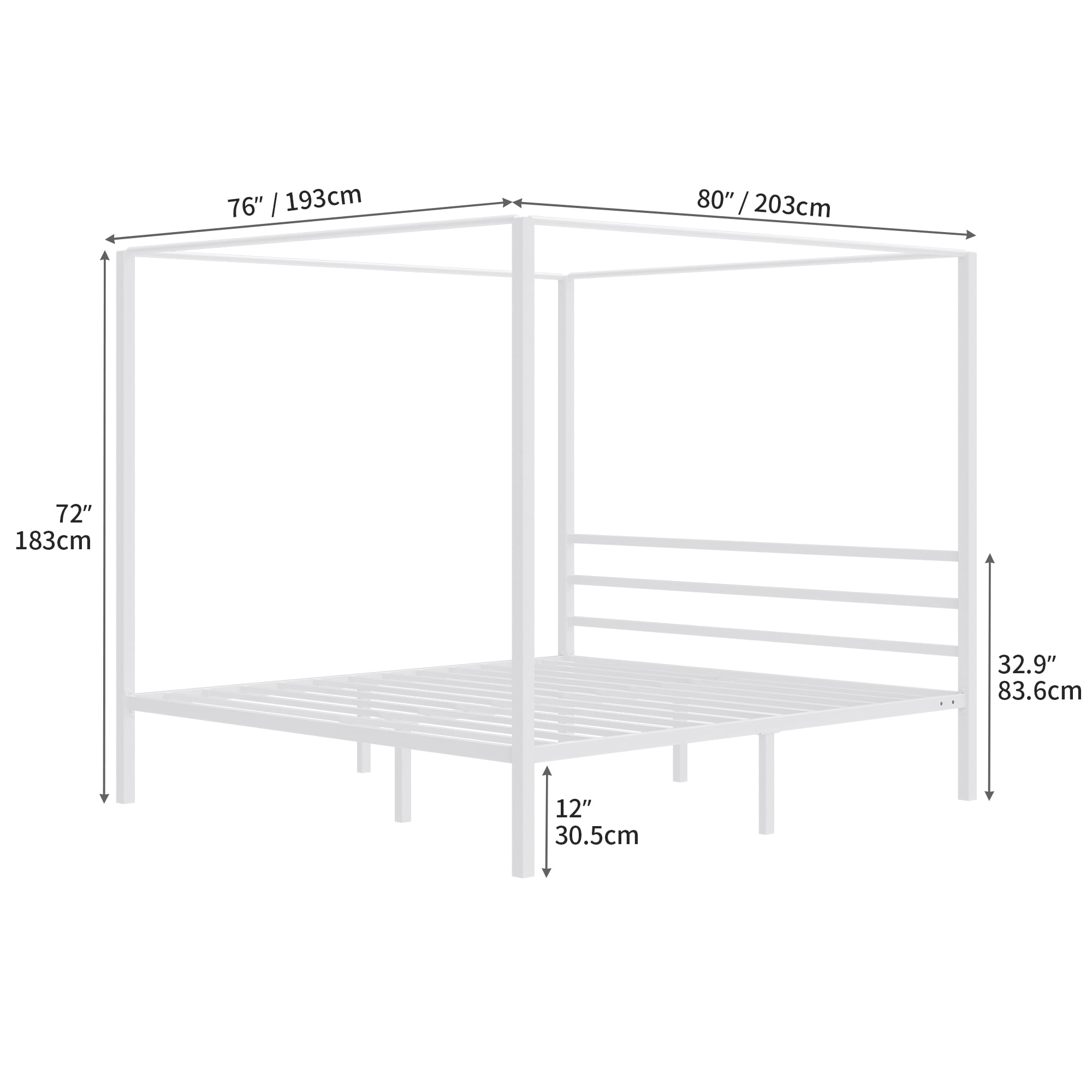 Uforic 4-Poster 14-inch King Canopy Bed Frame with Headboard with Strong Metal Slats, White