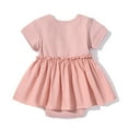 thumbnail image 3 of ZACPNCV Infant Baby Girls Romper Dress Solid Color Short Sleeve Jumpsuits Bodysuits Summer Clothes Pink 1-2 Years, 3 of 4