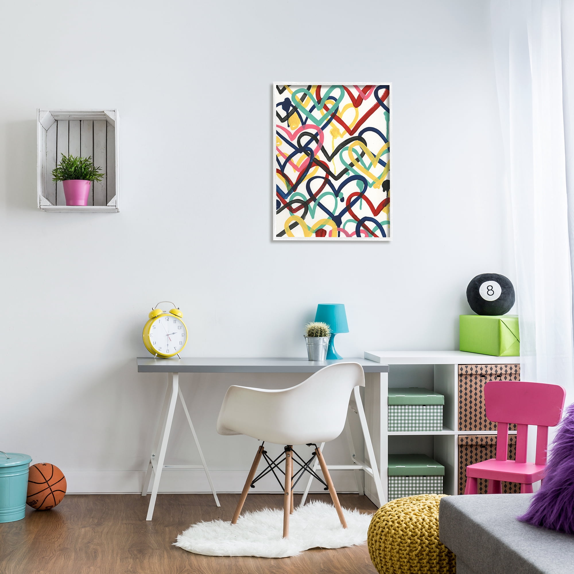 Stupell Industries Playful Heart Shapes Graffiti Collage over White Modern Painting White Framed Art Print Wall Art, 24 x 30, Design by June Erica Vess