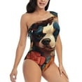 thumbnail image 3 of Rateoe Vintage Colorful Flower French Bulldog Pattern Women One Piece Swimsuits Tummy Control One Shoulder Bathing Suits Ruffle Swimwear-Large, 3 of 6