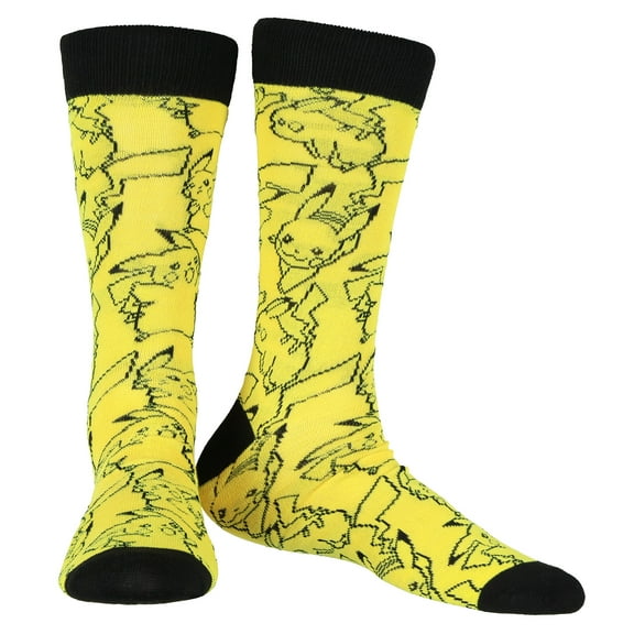 Pokemon Crew Socks Men's Pikachu Battle Stance Outline 1 Pair Socks Shoe Size 8-12