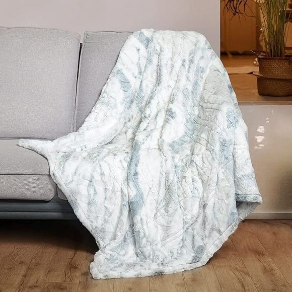 Couverture Chauffante Électrique (50 "x 60"), Couverture Chauffante Rapide en Flanelle Douce avec Option Multicolore, 4 Niveaux de Chauffage et 4H d'Arrêt Automatique, Lavable en Machine, Protection contre la Surchauffe, Bleu Marbre