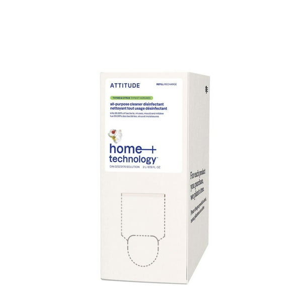 ATTITUDE home+ technology, All Purpose Cleaner Disinfectant 99.99%, Refill, Thyme & Citrus Scent, 2L