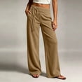 thumbnail image 2 of Women's Wide Leg Pants Double Layer Elastic Waist with Front Drawstring,Loose Trousers Side Pockets,Trends Casual Fall Travel Work Outdoor Daily Wear,Beige,XXL, 2 of 7