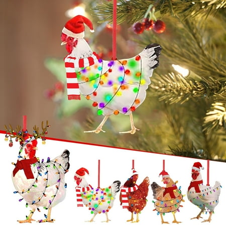 

WNG Christmas Chicken Acrylic Decorations 2022 Christmas Tree Decorations with Christmas Scarf Chicken Christmas Decorations Pendant