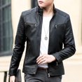 thumbnail image 6 of IYTR Men's Fashion Leather Jackets Stand Collar Zipper Pockets Biker Motorcycle Jackets Coat Black L, 6 of 6