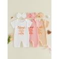thumbnail image 3 of BemeyourBBs Newborn Baby Girl Summer Clothes Infant Baby Girl Little Sister Outfits Ribbed Romper 0 3 6 Months Cutest Little Sister Letter Print Short Sleeve Jumpsuit with Headband Set, 3 of 9