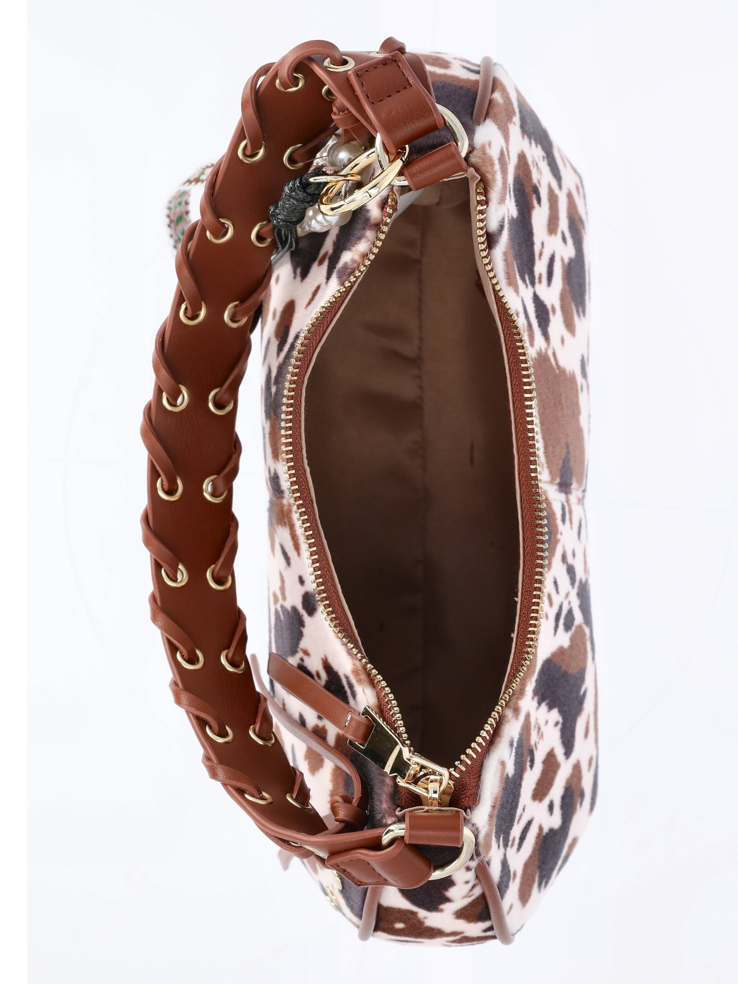 Madden NYC Women's Half Moon Stud Shoulder Bag, Cow Print
