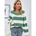 thumbnail image 4 of WIPONKEN Womens Sweaters Crew Neck Off Shoulder Style Loose Oversize White-Green Stripes Ladies Sweater for Winter&Fall 30% Wool Soft Pullover Tops Fasional Sweater, 4 of 5