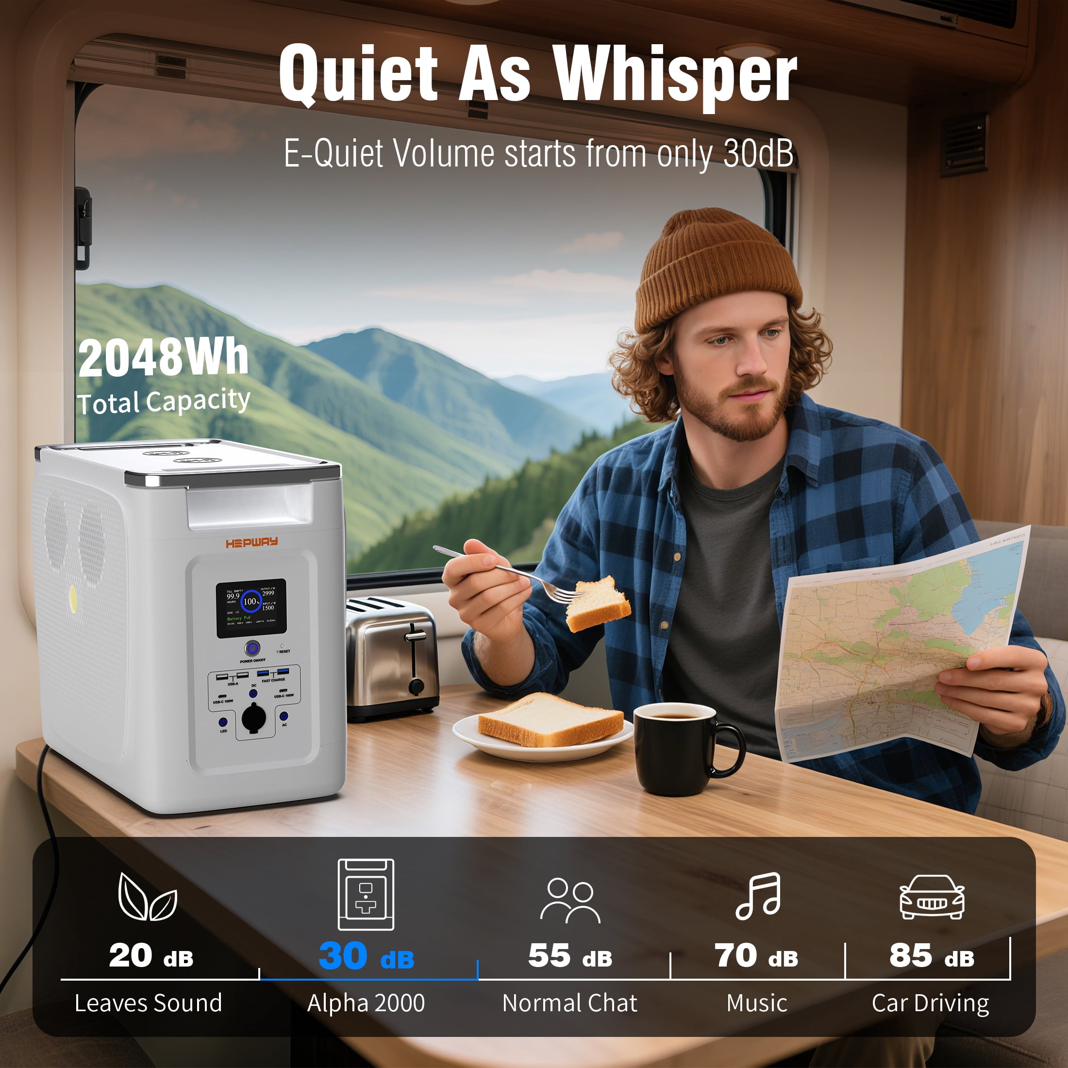 HEPWAY Portable Power Station,2000W 2016Wh LFP Battery 3000+ Cycle to 80%, Expandable Up To 32,768Wh with X-Boost 3600W, Full Charge in 1.3Hr, 2400W Solar Generator for Home UPS Backup RV Camping