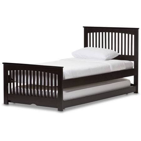 Baxton Studio Hevea Twin Size Solid Wood Platform Bed With Guest Trundle Bed Dark Brown Walmart Com Walmart Com