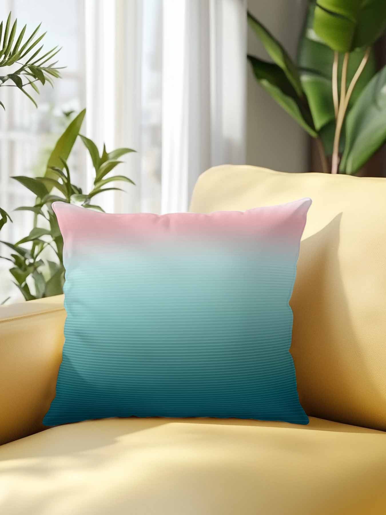 1 Pack Outdoor Throw Pillow, Pink Turquoise Ombre Waterproof Pillow with Insert Included, Teal Modern Geometric Striped Abstract Art Decorative Accent Cushion Sofa Pillows for Patio Porch, 16 x 16 In