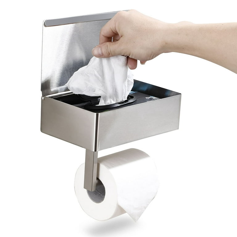 SAFETY+BEAUTY Mega Roll Toilet Paper Holder with Shelf, for Cell Phone or  Wet Wipes, Rust-Proof Stainless Steel Construction, Easy Loading, Brushed