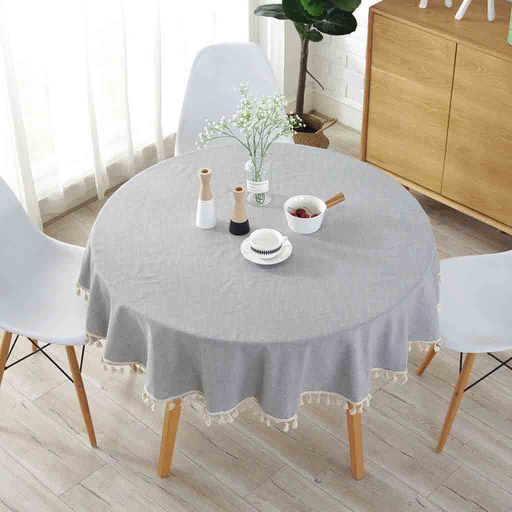 Nordic Style Tassels Round Tablecloth Plain Solid Color Dust-Proof Resistant 