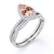 thumbnail image 4 of JeenMata Anillo de Bodas con Halo Pavé Morganita y Moissanita en Forma de Lágrima de 1,5 ct Melocotón: Conjunto de Anillo de Bodas con Cuerpo Retorcido Infinito: Baño de Oro Blanco de 18 K sobre Plata, 4 of 6