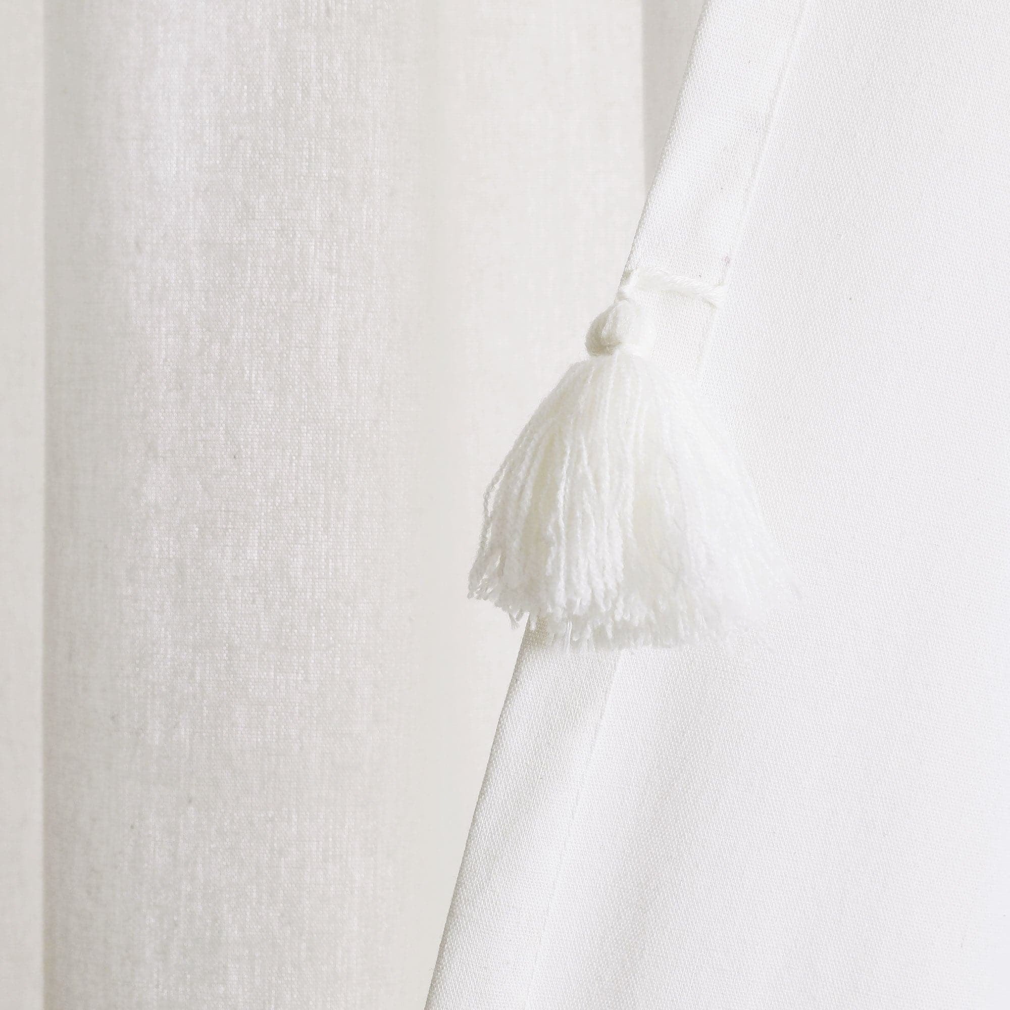 Lush Decor Boho Faux Linen Texture Tassel Single Window Curtain Panel - White/Gray - 84 x 52