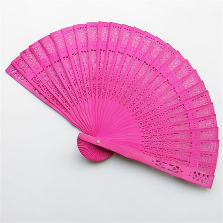 

〖Roliyen〗Home Decor Shooting Props Sandalwood Fan Openwork Carved Wooden Fan Wedding Fan 20Cm
