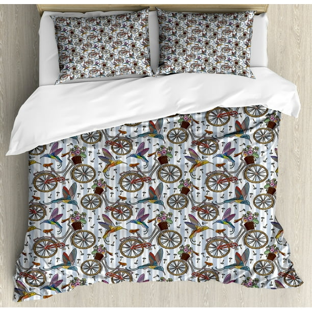 Bicycle Duvet Cover Set Nostalgic Bicycle Summer Flowers In
