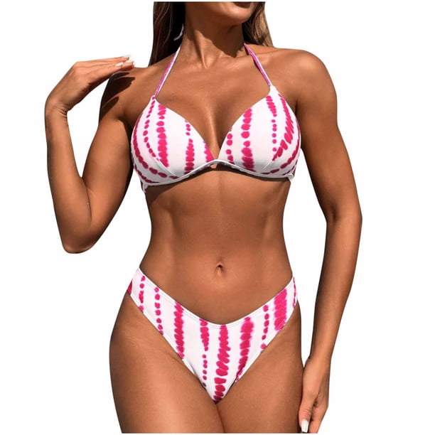Trajes de Baño de Bikini de Mujer Impresión Sexy de Moda Dividido Conjunto con Troncos, Nylon de Corte Alto para la Piscina de la Playa Y las Vacaciones