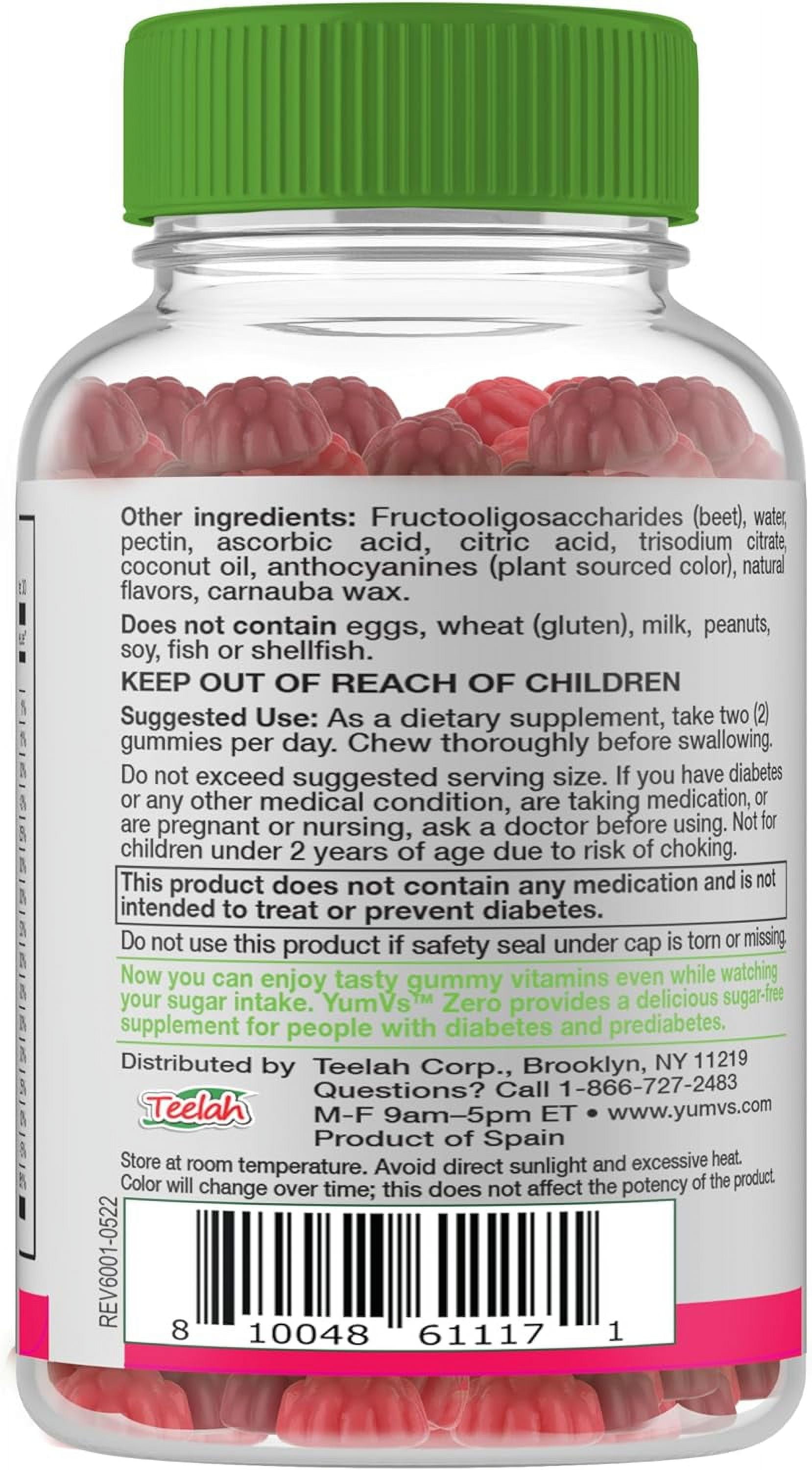 YUM-V'S Sugar-Free & Chewable Multivitamin Gummies with Natural Raspberry Flavor, 60 Count