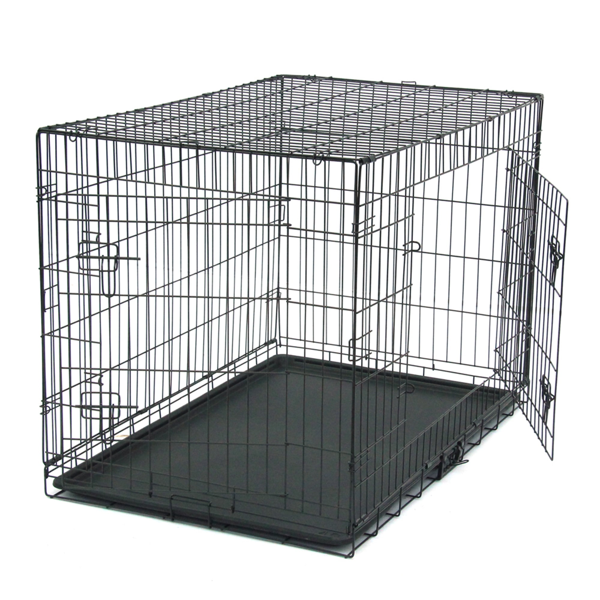 Pefilos 42" Wire Dog Crate with Tray, Pet Kennel Cat Folding Steel Animal Playpen, Black Pefilos 42" Wire Dog Crate with Tray, Pet Kennel Cat Folding Steel Animal Playpen, Black