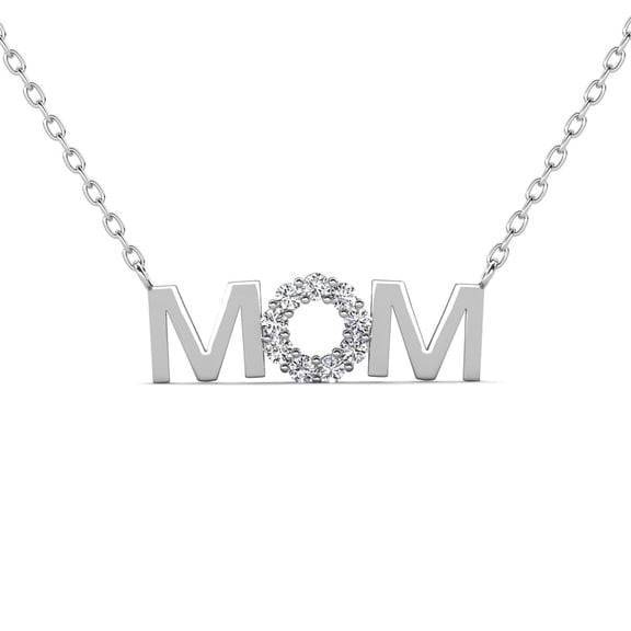 Cate & Chloe Savannah 18k White Gold Plated Mom Necklace with Swarovski Crystals for Women