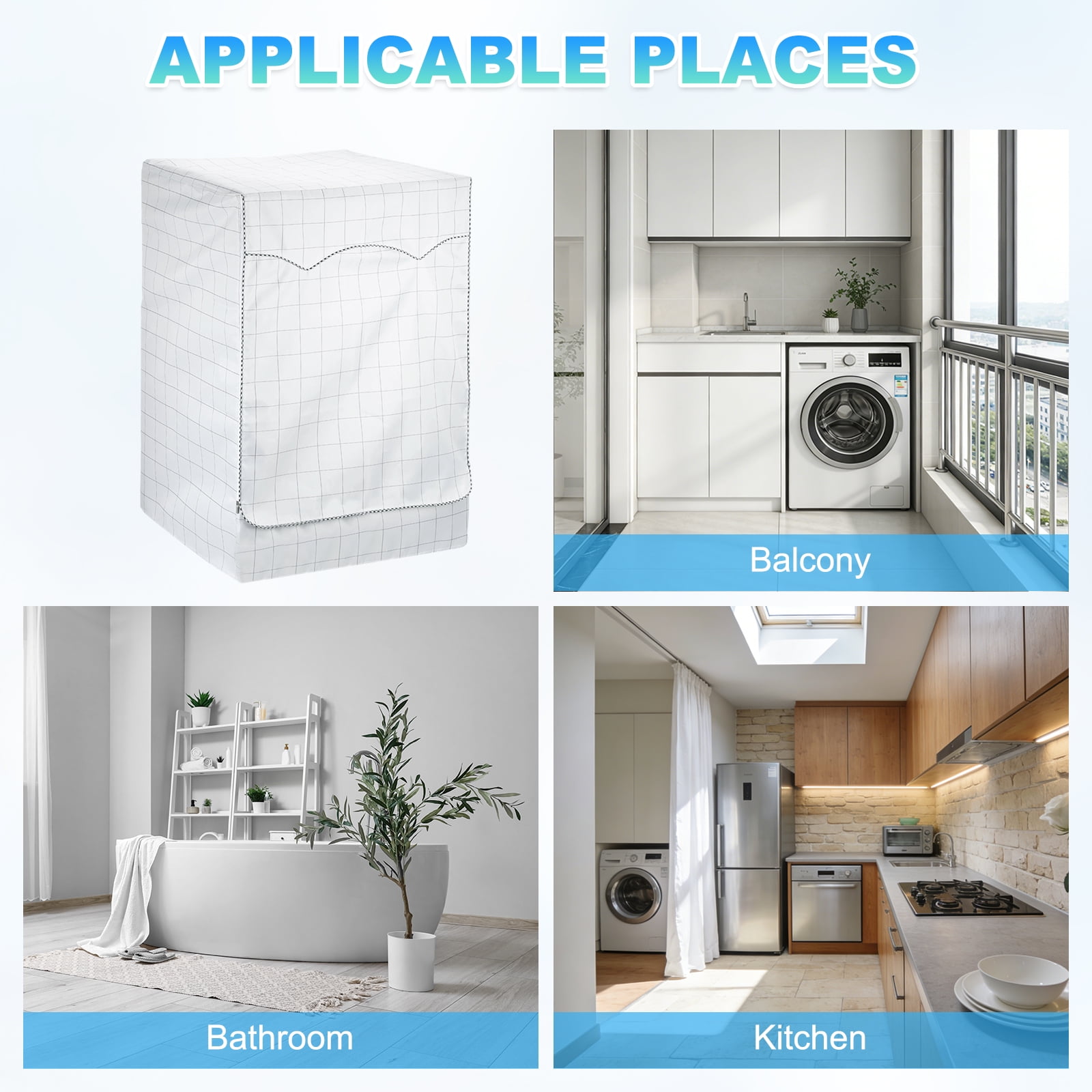 Uxcell Washer and Dryer Covers 24"x24"x33"- Waterproof, Dustproof, Sun-Proof Front-loading 3 Side Washing Machine Cover with Zipper for Laundry Room Balcony, White