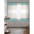 thumbnail image 3 of Turquoise Beige Stripe Curtains 63 Inch Length, Sheer Curtains for Bedroom Living Room Window Modern Art Horizontal Striped Rod Pocket Voile Drapes Kitchen Curtains Small Half Window 42"x63" 2 Panels, 3 of 6