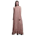 thumbnail image 1 of Bimba Chemise de Nuit Imprimée Feuilles Florales & Roses pour Femmes Robe Maxi à Bretelles Spaghetti Vêtements de Nuit Moyen, 1 of 5