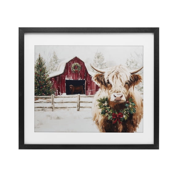 Stupell Industries Farmhouse Snowy Farm Scene Cattle Black Framed Print Under Glass, 16 x 13, by Acorn & Ivory Designs