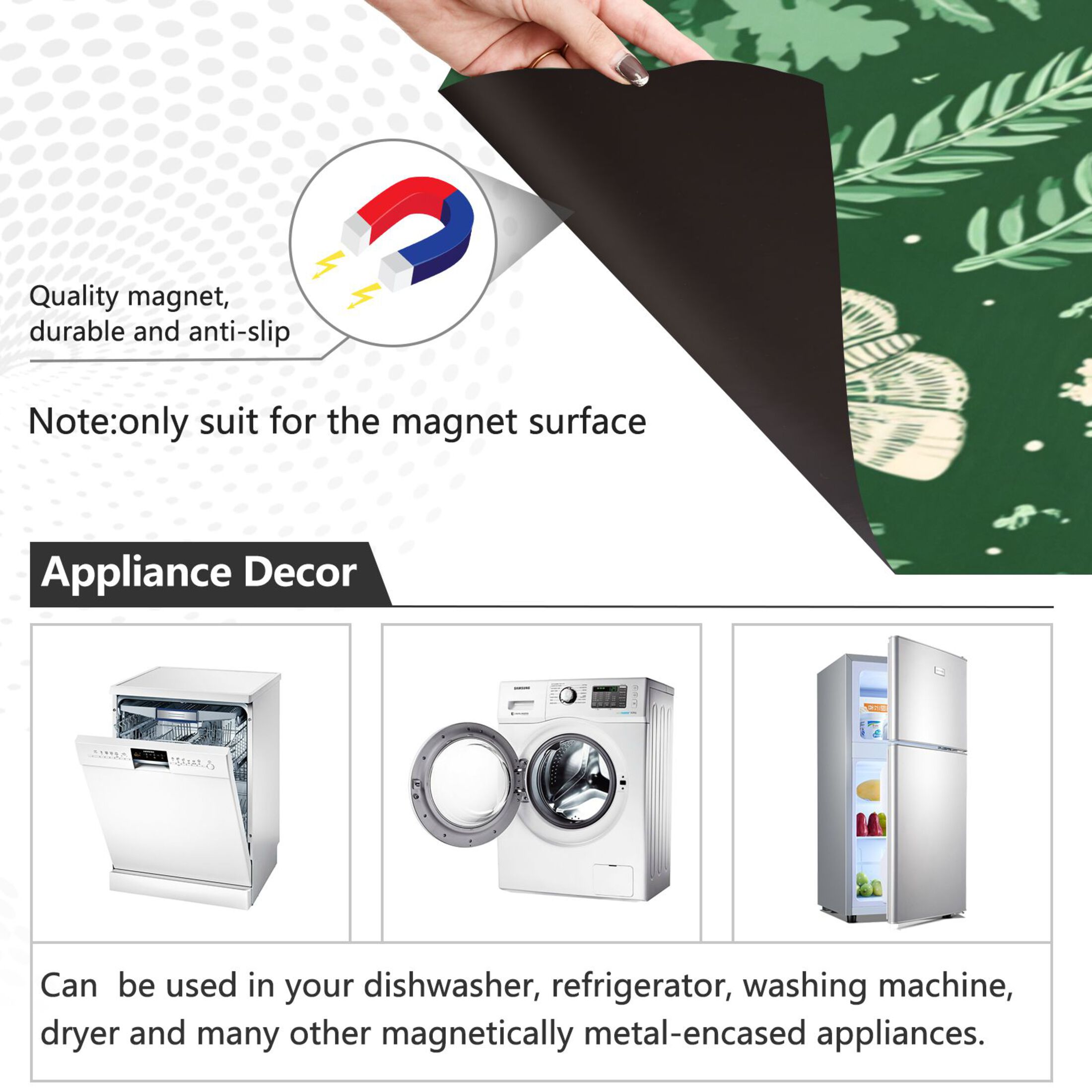 Dishwasher Magnetic Refrigerator Magnet Cover Sticker Home Decorative 23"x26" Green Ferns and Moths