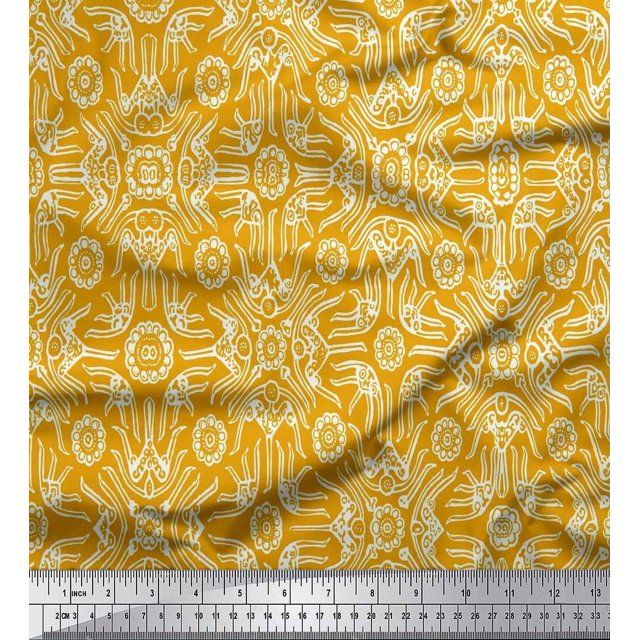 Soimoi Moss Georgette Fabric Floral & Moroccan Damask Print Fabric by The Yard 42 Inch Wide