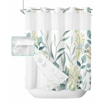 No Hook Shower Curtain with Snap in Liner, Eucalyptus Leaves Summer Plant Watercolor Hotel Shower Curtains for Bathroom, Washable Shower Curtain Liner Set with Mesh Top Window, 72"x72"