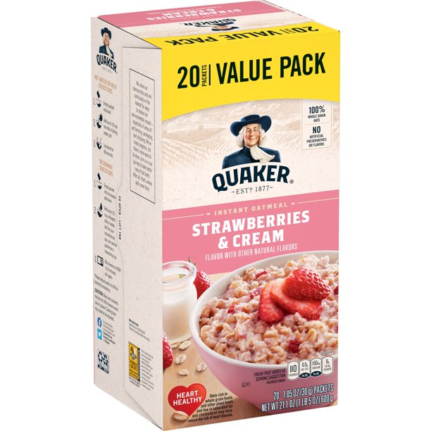 Quaker Instant Oatmeal, Strawberries And Cream, Value Pack, 20 Packets