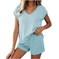 thumbnail image 2 of NominalSnug Womens Pajamas Sets Built in Bra Cap Sleeve V Neck Striped Top Elastic Waisted Shorts Sleepwear, 2 of 8