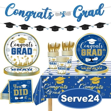 Graduation Plates 2025 Graduation Decorations Disposable Dinnerware Set Plates, Cups, Napkins, Banner, Tableware for class of 2025 Congrats Grad Party Supplies  Serve 24