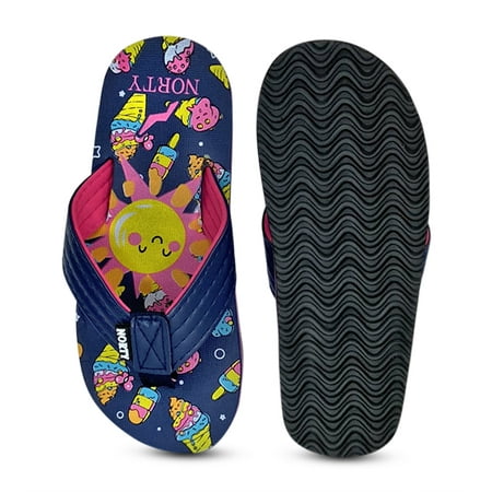 

NORTY Girls Flip Flops Female Child Sandals Navy Fuchsia - Runs 1 Size Small