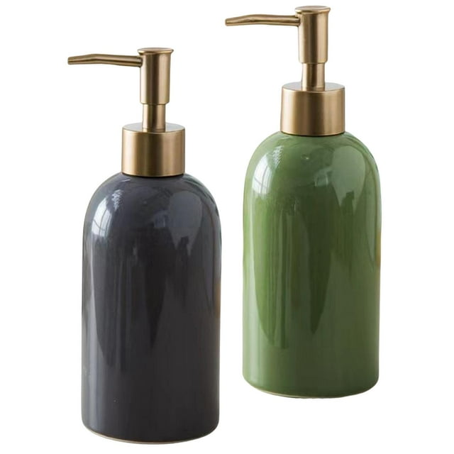 2x botella de bomba de líquido de mano Premium 420ml dispensador de jabón de fregadero de cocina recargable para jabón de manos enjuague bucal aceite esencial jabón de plato de Verde Gris Sunnimix Botella dispensadora de loción
