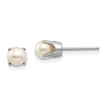Finest Gold 14K White Gold 5 mm FW Cultured Pearl Stud Earrings