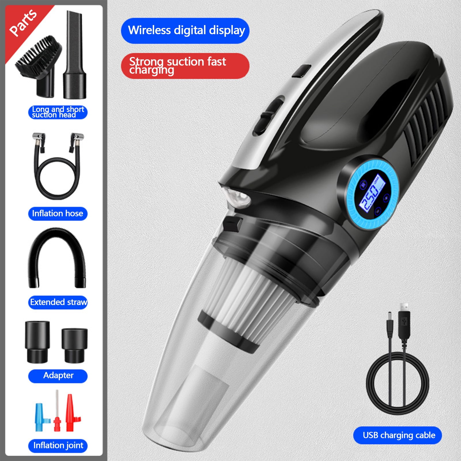 Car Vacuum Cleaner for Car,Portable Handheld Car Vacuum Cleaner,Tire Inflator For Car,12V Air Compressor With Led Light,4 In 1 Portable Vacuum Cleaner With Air Pump