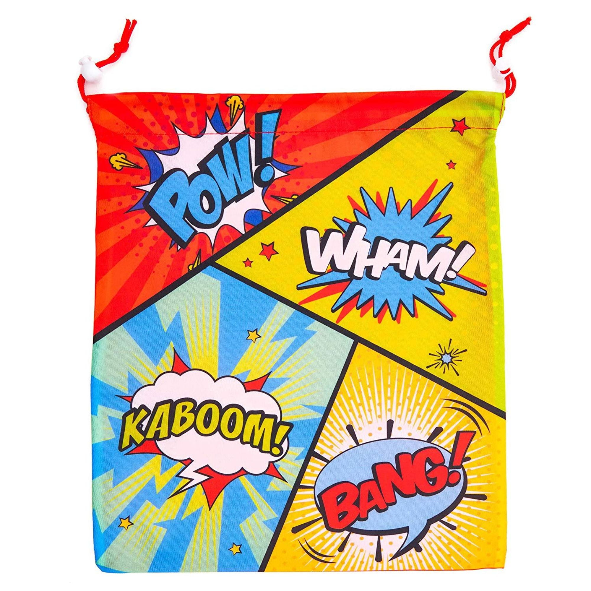 12 Pack Hero Comic Book Kids Party Favor Bags, Drawstring Gift Package