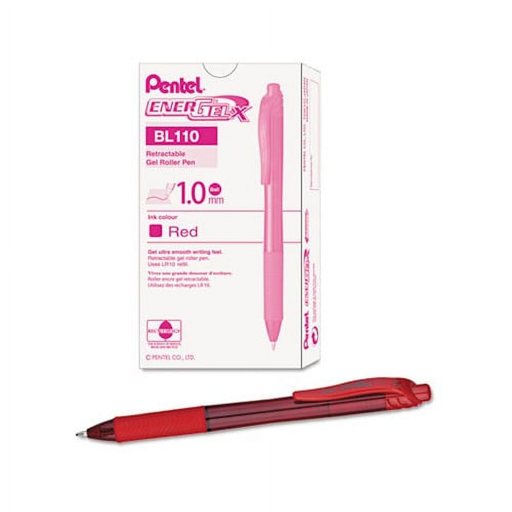 EnerGel-X Retractable Gel Pen 1 mm Metal Tip, Red Ink, Translucent Red Barrel, Dozen