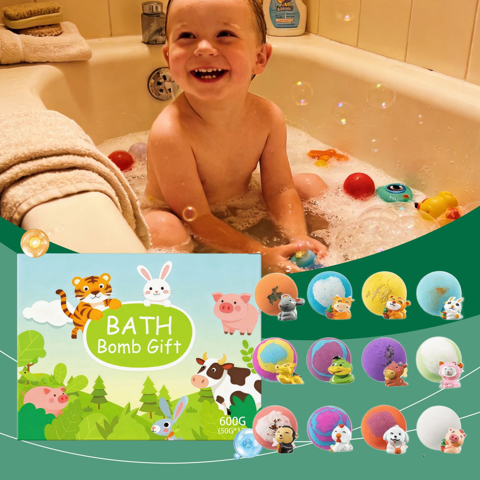 12PCs Bath Bombs with Mega Bubbles & Surprise Inside,Chinese Zodiac Animal Figure Ornament Inside,Fun Fizzing Baths Bomb,Perfect For Family Bathing Time